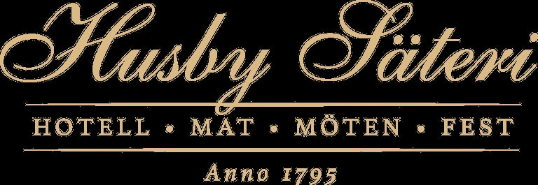 Husby Säteri logo with tagline Hotell, Mat, Möten, Fest Anno 1795
